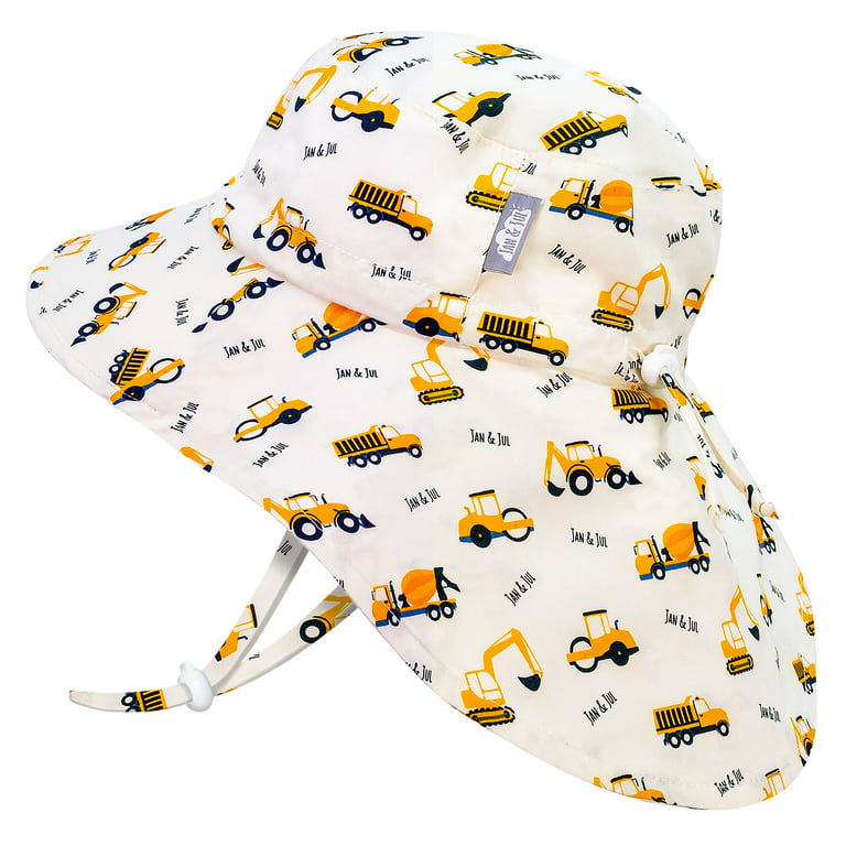 JAN & JUL Summer Kids Swim Sun-Hats for Boys 100% Breathable Cotton (XL:  6-12 Years, Little Diggers)