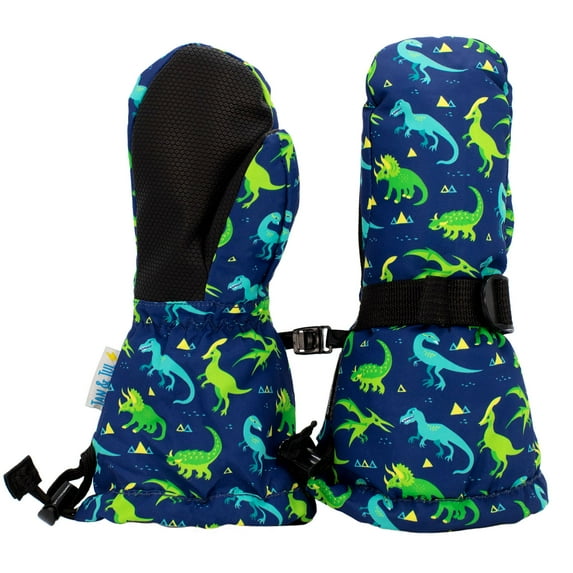 JAN & JUL Toddler Mittens Waterproof Fleece-Lined Stay-On (Dinoland, S: 2-4Y)