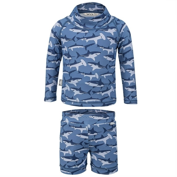 JAN & JUL UV Protective Two-piece Girls Rash Guard Set, Quick-dry (5T, Shark)