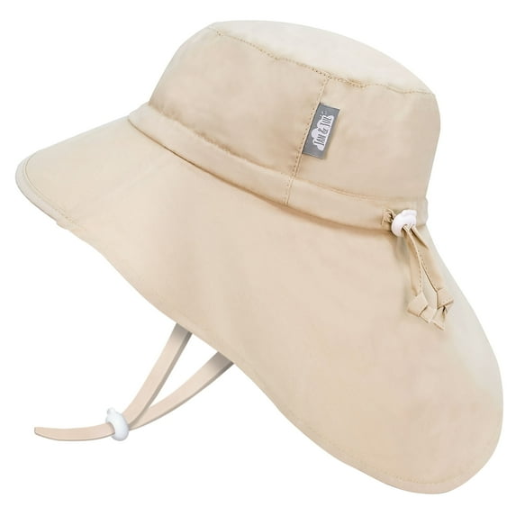 JAN & JUL Wide Brim Baby Sun-Hat with Neck-Flap and Adjustable Strap (S: 0-6 Months, Sand)
