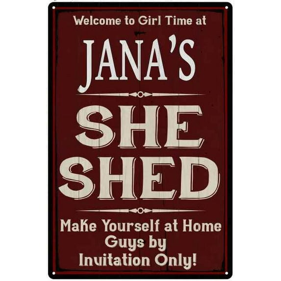 JANA'S She Shed Red Sign Lady Cave 12 x 18 Matte Finish Metal 112180088452