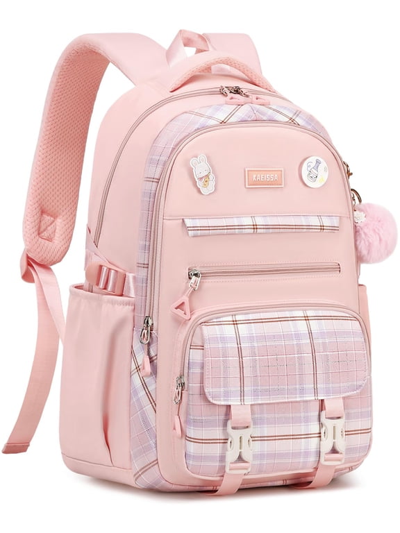 Backpacks for School Kawaii Large Bookbag with Multiple Compartments Lightweight Casual Daypack for High School College, Pink