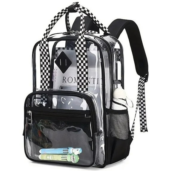 Soda Candy Clear Backpack Heavy Duty Stadium Approved PVC School Transparent Backpacks, Black Checkered