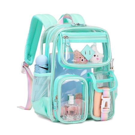 Soda Candy Mini Clear Backpack for Stadium Events Approved 12×6×12 Thick PVC Clear Bag Small Transparent Bookbag with Thick Shoulder Straps for Concert Sporting Events Festival Work Travel, Green