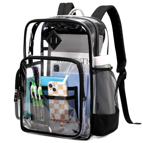 Soda Candy Large Clear Backpack for School, Heavy Duty PVC Transparent Bookbag for Men Women Stadium Events See Through Back Pack Fits 16 inch Laptop for College Work Travel