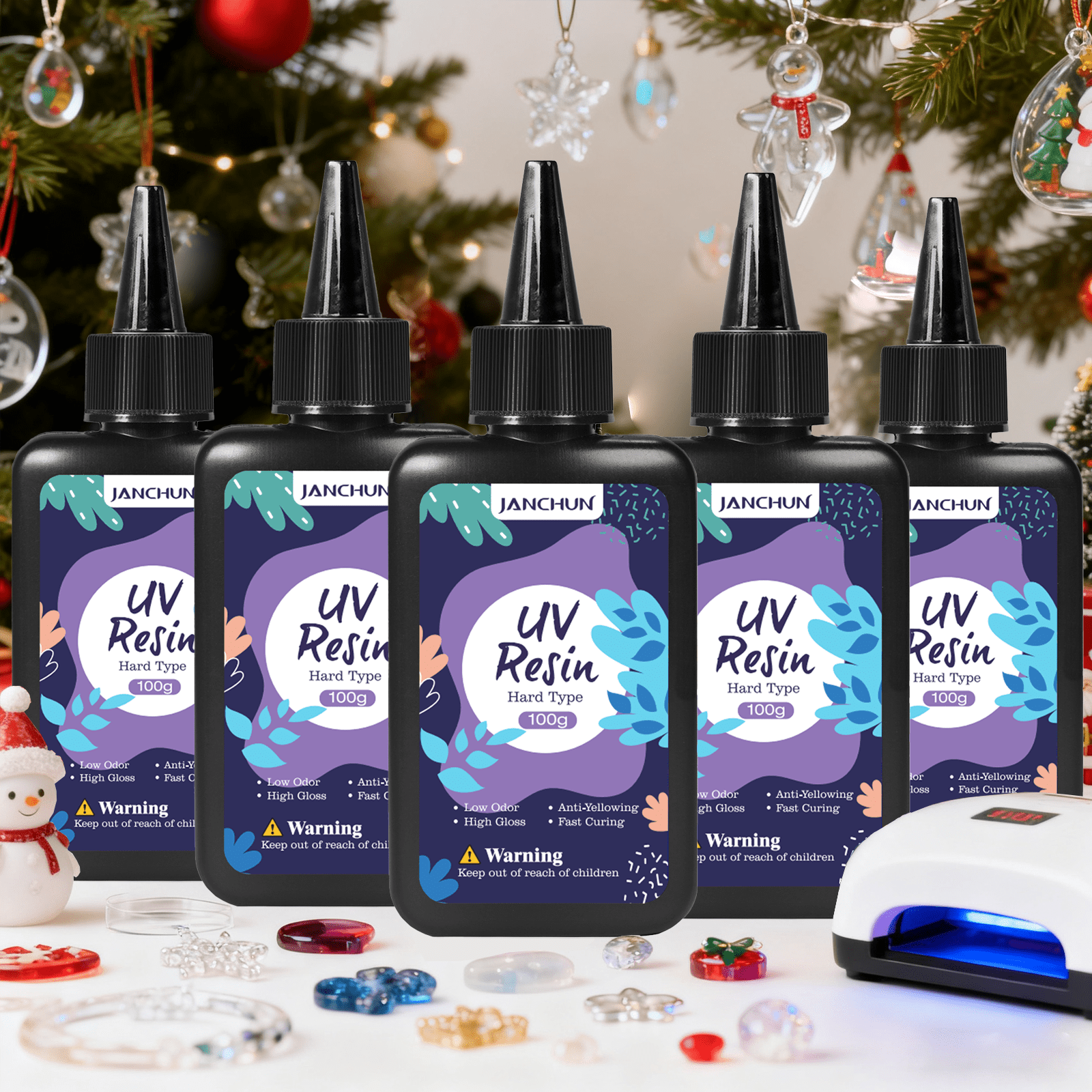 JANCHUN Clear UV Resin Kit - Upgraded 500g Grams UV Resin Glue Hard, Low Odor, Fast Curing, for Molds, Tumbler Crafts, Art And Painting Resin, Jewelry, Casting, DIY Gifts, Concrete-Compatible.