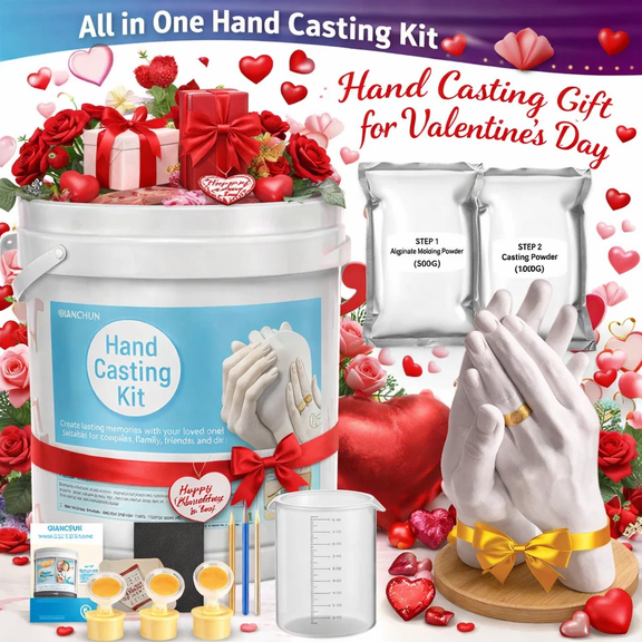 JANCHUN Hand Casting Kit - Valentine's Day DIY Hand Casting Kit with Plaster Mold, Sculpture Base, Paint - Anniversary, Wedding, Easter, Mother's Day Gift for Her, Him, Mom, Lady, Newborn, Friend