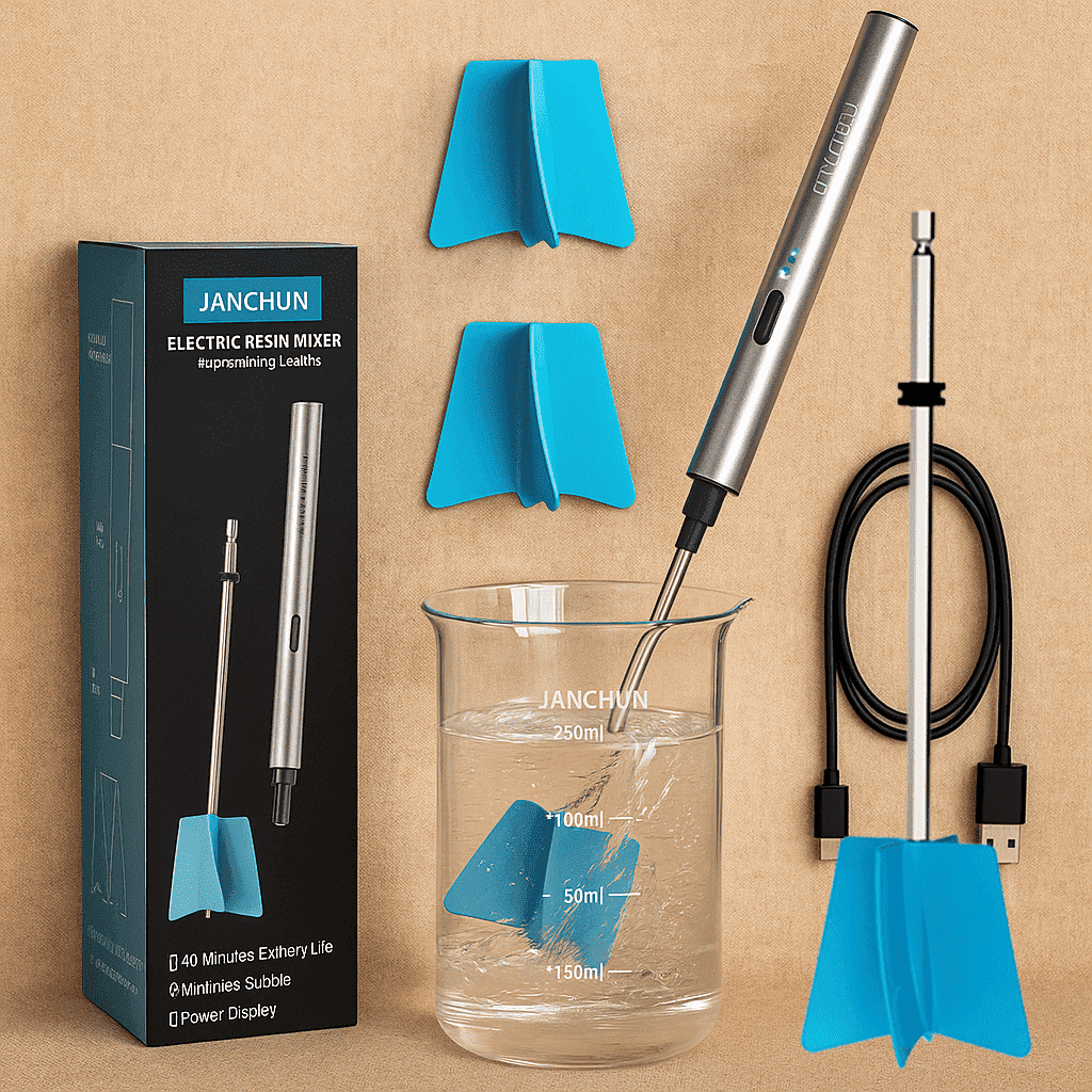 JANCHUN Lightweight Resin Stirrer Handheld Battery Powered Electric Epoxy Resin Stirrer, Resin Stirrer, Powerful Resin Stirrer, DIY Resin Casting Supplies (Includes 4 Stirring Sticks), Paint