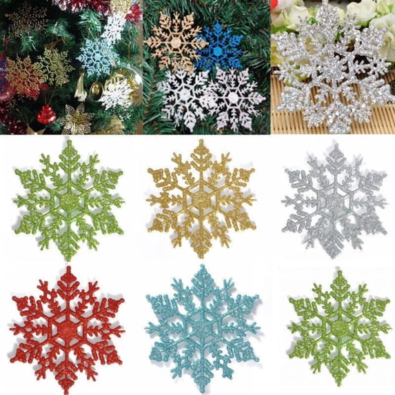 JANDEL 12 Pack Glitter Snowflake Winter Snowflake Ornaments Christmas Hanging Decorations Home Xmas Navidad Tree Window Door Accessories,Gold