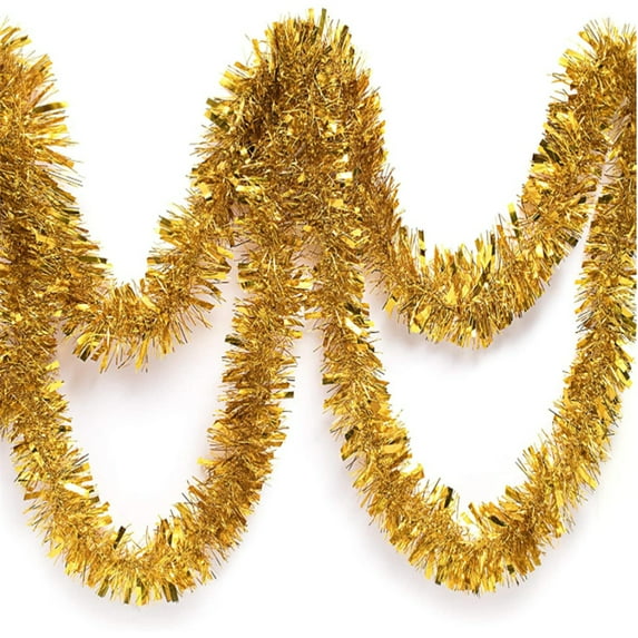 JANDEL 2 Pack Tinsel Christmas Garland Decoration Total 33 Feet Metallic Streamers Xmas Tree Decor Holiday New Years Eve Xmas Party Supplies Indoor Outdoor Home Decor, Each 16.5Ft,Gold
