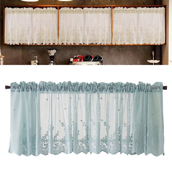 JANDEL 53.9"*24" Lace Curtain for Kitchen Cafe Bookshelf, Embroidered Semi Sheer Curtain Valances, White (Only Curtain)