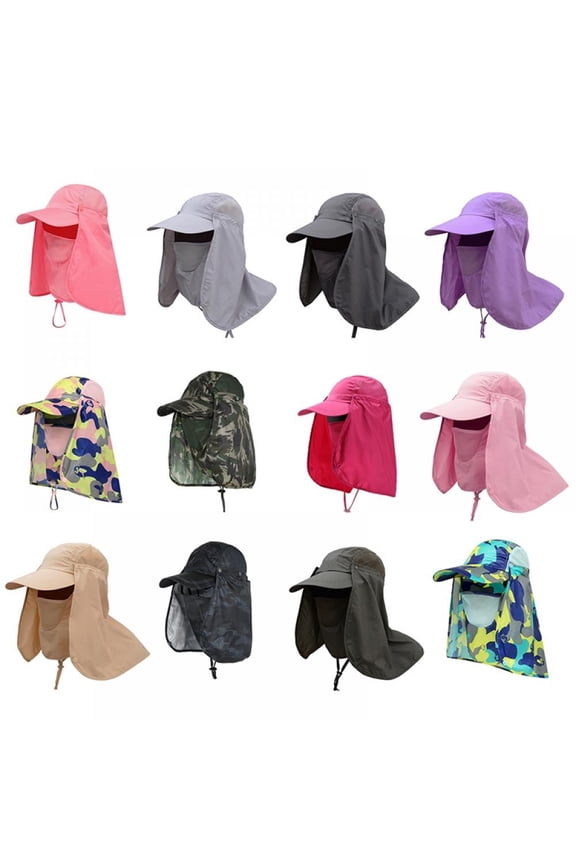 Fishing Wide Brim Hat Sun Cap UPF 50+ Outdoor Hiking Hat with Removable Mesh Face Neck Flap Cover Windproof Strap