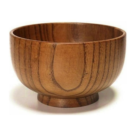 JANDEL Retro Japanese Style Round Rice Bowl Tableware Creative Quaint Anti-Scalding Sour Date Wooden Soup Noddle Bowl 13 x 8cm - for Rice, Soup Bowls