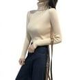 thumbnail image 1 of JANDEL Women Slim Soft Long Sleeve High Neck Knit Pullover Sexy Slim Stretch Sweater Top, Beige, One Size, 1 of 7