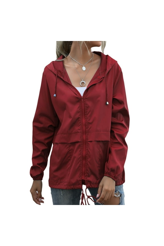 Women Spring Thin Jacket, Fashion Waterproof Jacket, Insulated Coat Windbreaker Outdoor (Red)