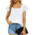 thumbnail image 1 of JANDEL Women's Short Sleeve T Shirt Casual Square Neck Puff Sleeve Tunic Tops Loose Fit Summer Tee White S-2XL, 1 of 5