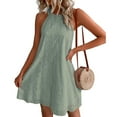 thumbnail image 1 of JANDEL Women's Summer Boho Embroidery Sundress Sleeveless Halter Neck Ruffle Mini Swing Dress Light Green S-3XL, 1 of 2