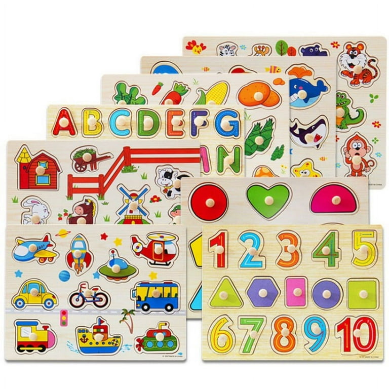 JANDEL Wooden Puzzles for Toddlers Peg Puzzle Set, Children's