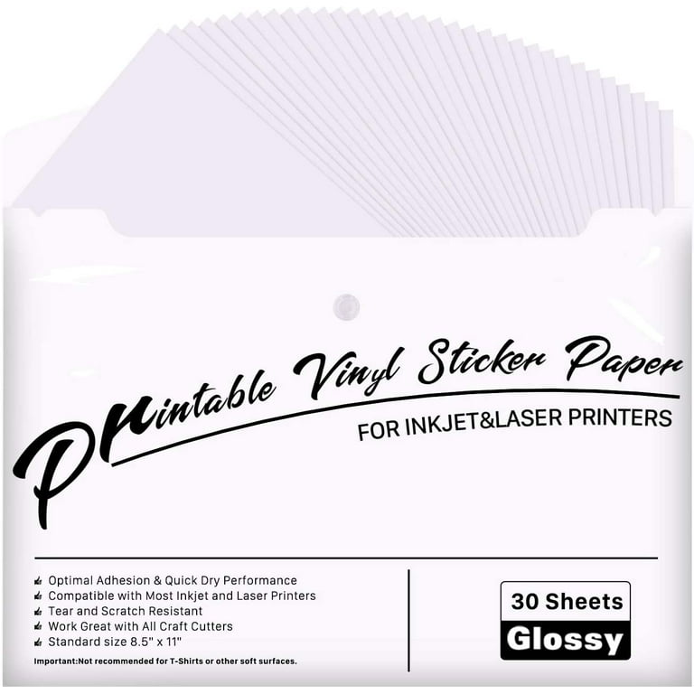  Printable Vinyl Sticker Paper for Laser Printer - Glossy White  - 15 Self-Adhesive Sheets - Waterproof Decal Paper - Standard Letter Size  8.5x11 : Office Products