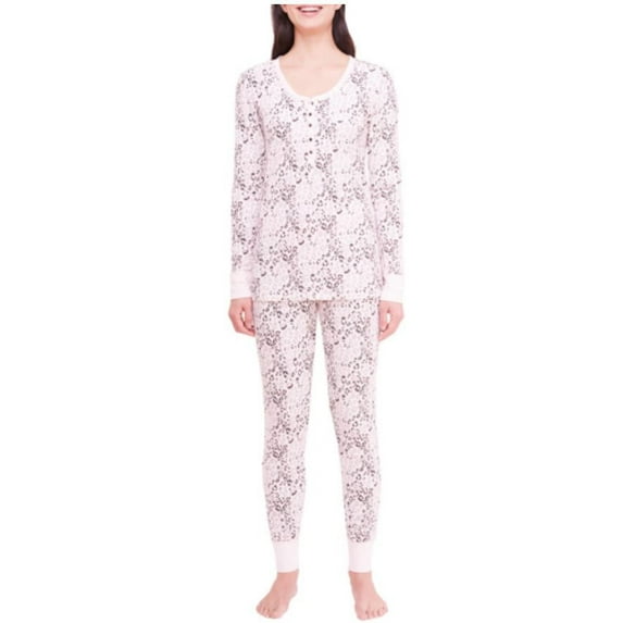 JANE & BLEECKER Women's 2-Piece Thermal Pajama Set (Pink Animal, X-Large)