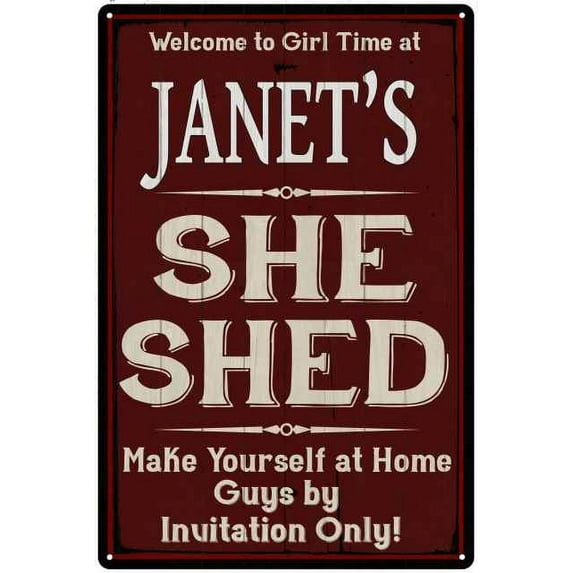 JANET'S She Shed Red Sign Gift Lady Cave 12x18 Metal Sign 112180088048