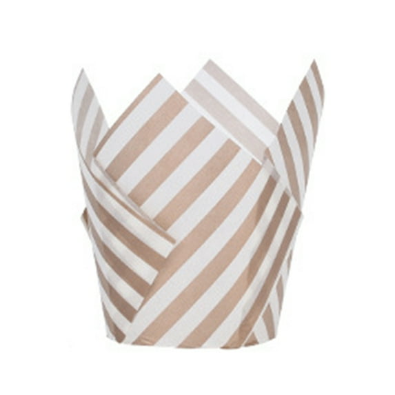 JANGSLNG 100Pcs Muffin Cup Stripe Tulip Shape Oil Proof Paper Decorating Wrap Cupcake Liner for Home