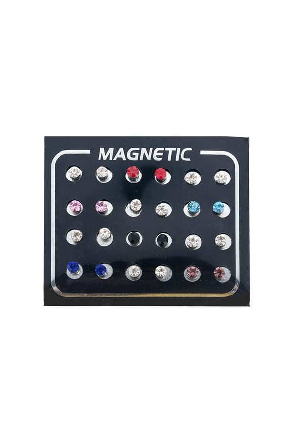 12Pairs/Set Unisex Rhinestone Inlaid Magnetic Stud Earrings Non Piercing Jewelry