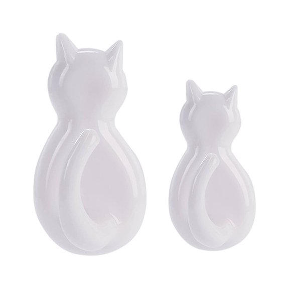JANGSLNG 2 Pcs Wall Storage Hooks Cat Shape Strong Load-bearing Self-adhesive Clothes Kitchen Storage Hooks Household Supplies