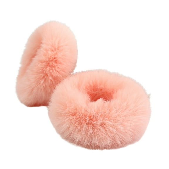 JANGSLNG 2Pcs Bright Color Simple Hair Ties Handmade Faux Rabbit Fur Furry Scrunchies Hair Accessories