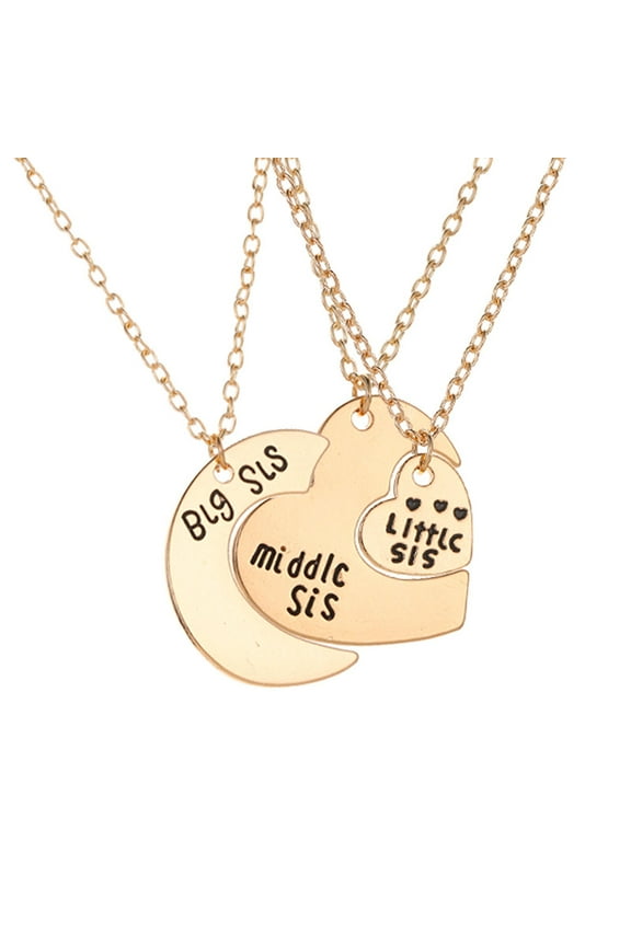 3Pcs/Set Sister Necklace Set Heart Shape Family Contrast Color Siblings Three Sisters Lady Necklace Set Gift