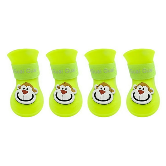 JANGSLNG 4Pcs Pet Rain Boots Monkey Print Waterproof Lightweight Cartoon Pattern Fastener Tape Dog Shoes for Outdoor