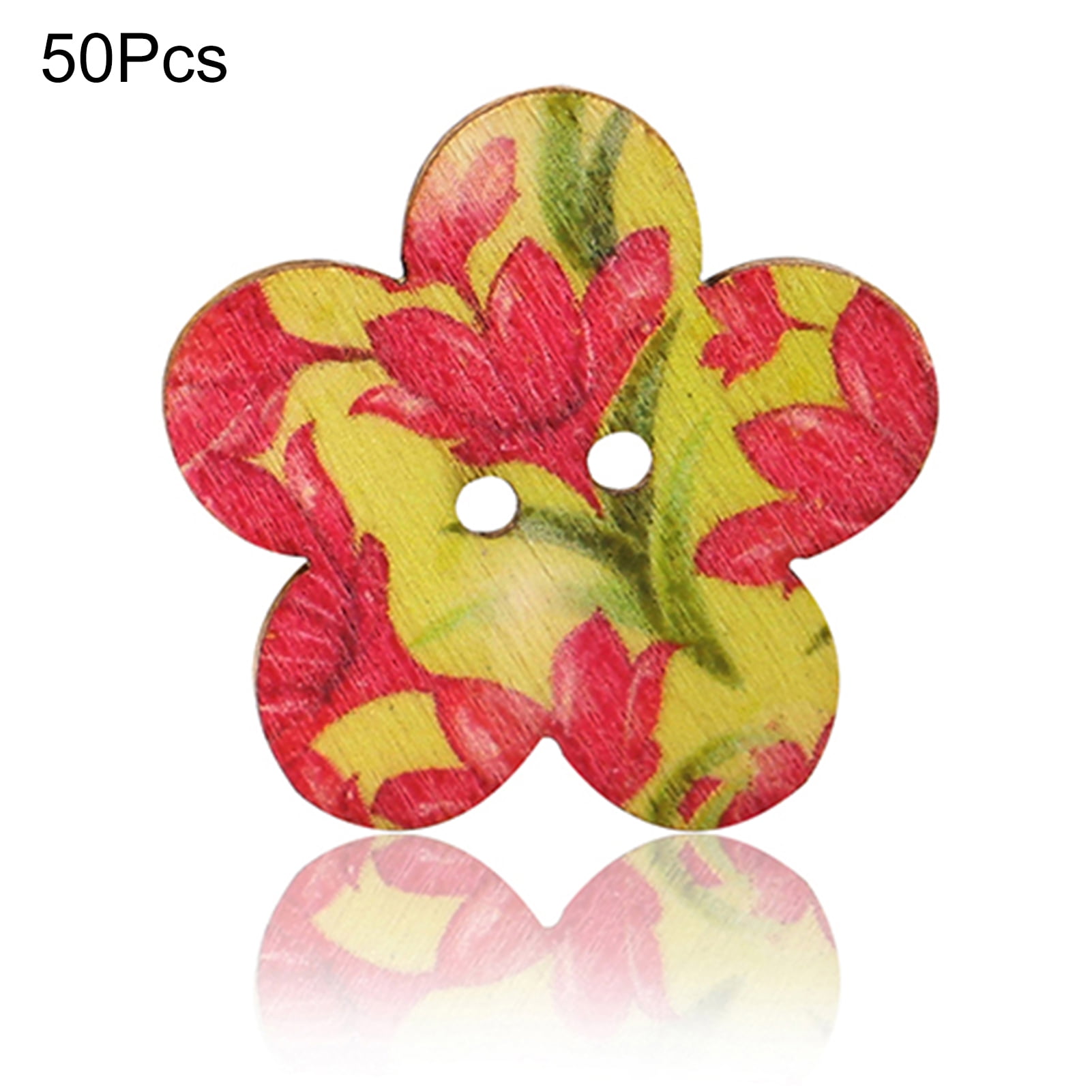 JANGSLNG 50Pcs 2 Holes Colorful Wooden Love Heart Star Flower Scrapbook Sewing Buttons