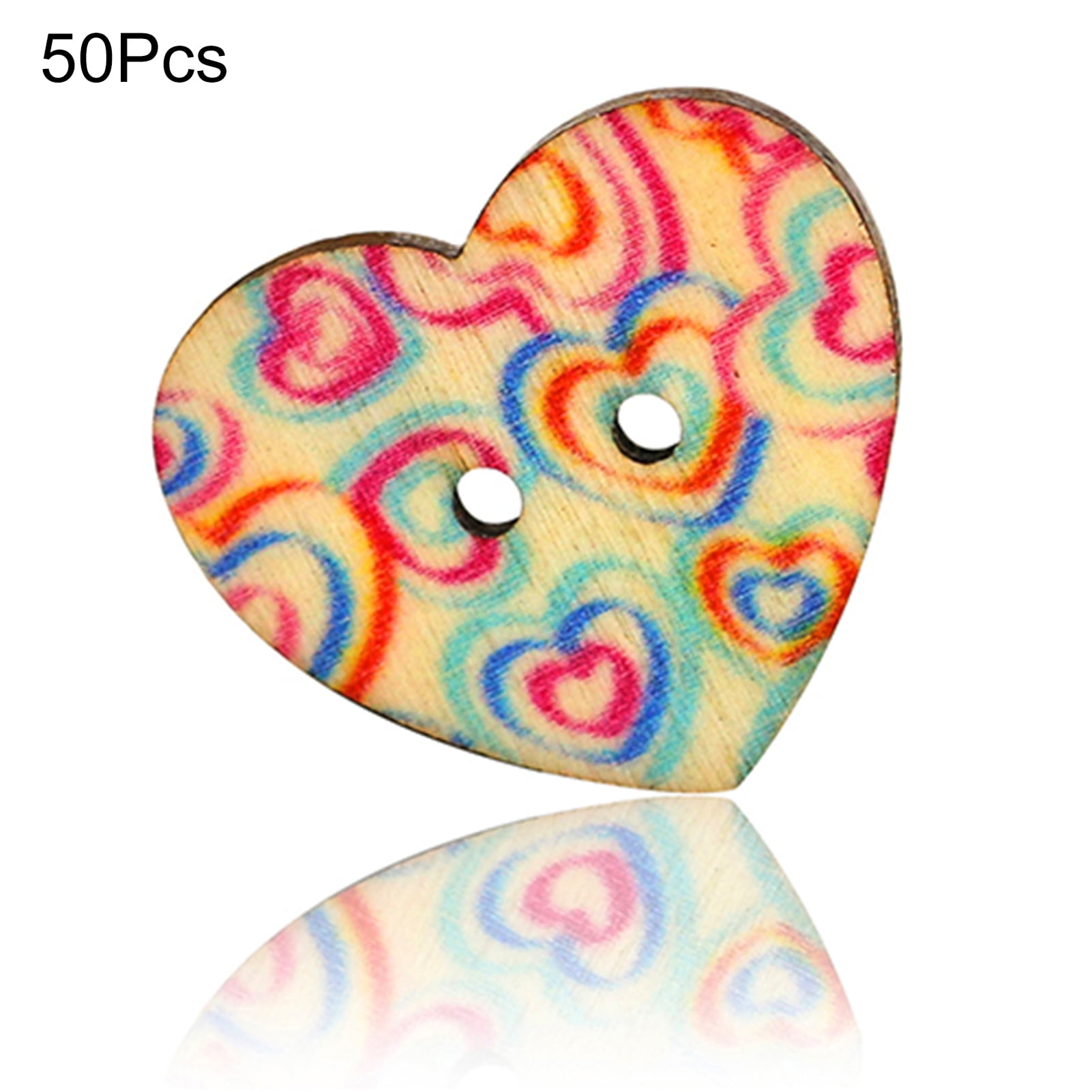 JANGSLNG 50Pcs 2 Holes Colorful Wooden Love Heart Star Flower Scrapbook Sewing Buttons