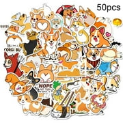 JANGSLNG 50Pcs Cartoon Corgi Dog Adhesive Waterproof Sticker Decals Suitcase Fridge Decor