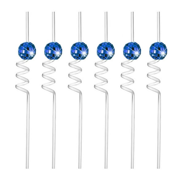 JANGSLNG 6Pcs Drinking Straw Ball Decor Shiny Food Grade BPA Free Heat Resistance Drinking PTEG Bar Party Mirror Ball Straws Daily Use