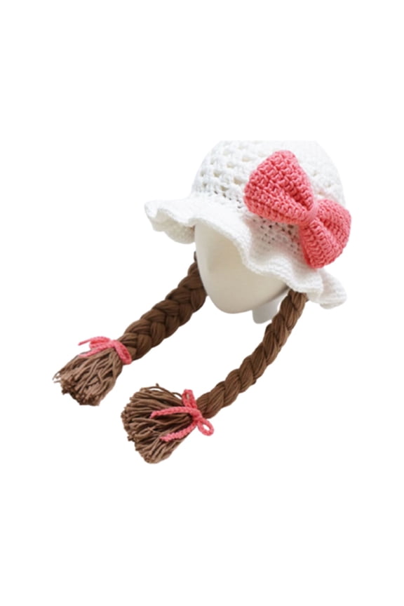 Baby Girls Braided Wig Woolen Yarn Knitted Hat Sunflower Cherry Cap Photo Prop