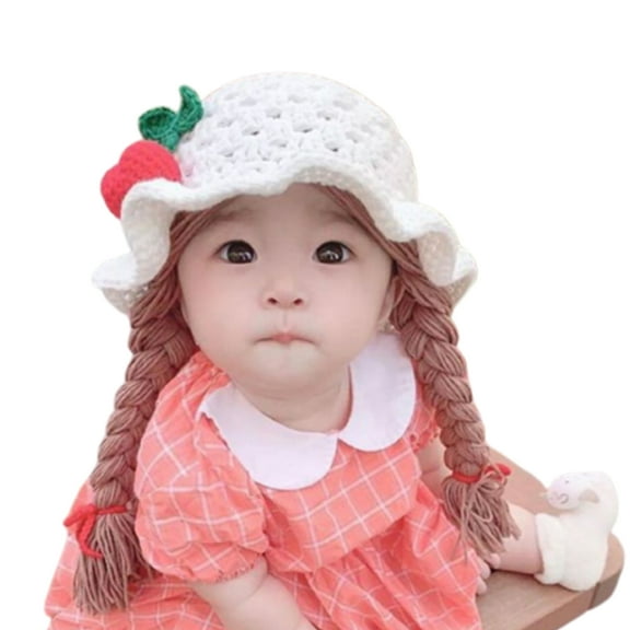 JANGSLNG Baby Girls Braided Wig Woolen Yarn Knitted Hat Sunflower Cherry Cap Photo Prop