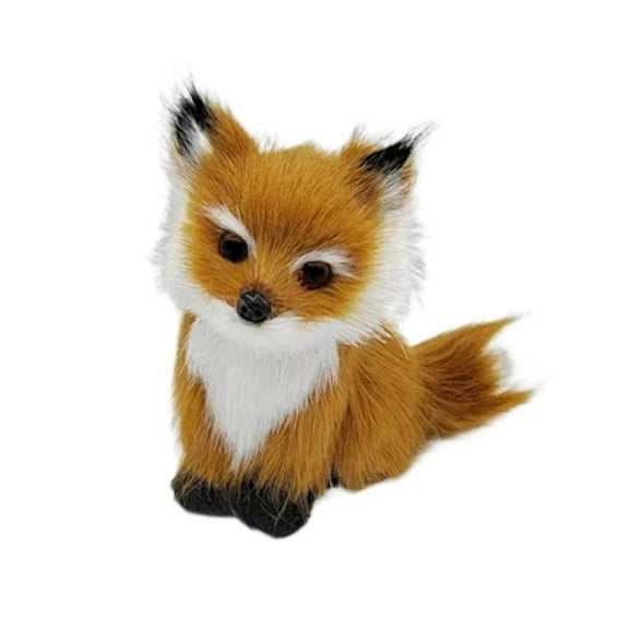 JANGSLNG Cute Simulation Fox Lovely Realistic Mini Animal Figure Plush Toy Ornament Plastic Faux Fur Fox Figurines Animal Model Ornament Car Decoration