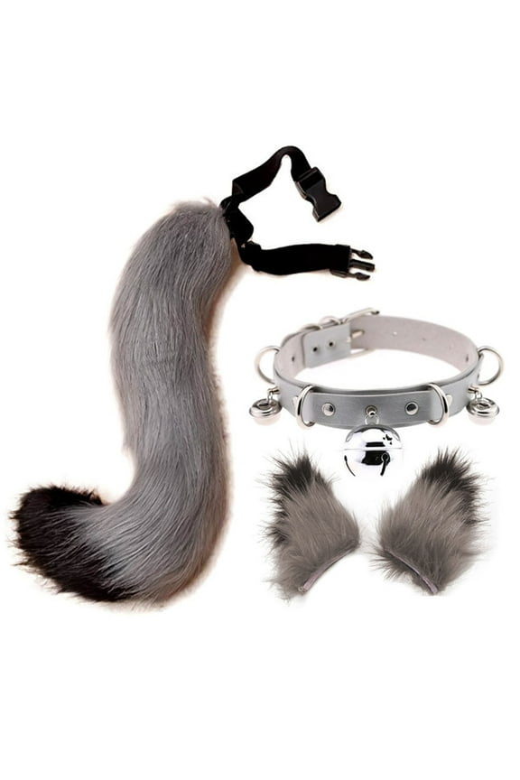 Hair Clips Cocker Tail Animal Element Adjustable Faux Fur Solid Wolf Tail Ears Collar for Cosplay