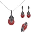 thumbnail image 1 of JANGSLNG Leaf Water Drop Faux Turquoise Pendant Necklace Ring Earrings Women Jewelry Set, 1 of 8
