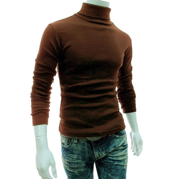 JANGSLNG Men Autumn Winter Solid Color Turtle Neck Cotton Pullover Thin Bottoming Shirt