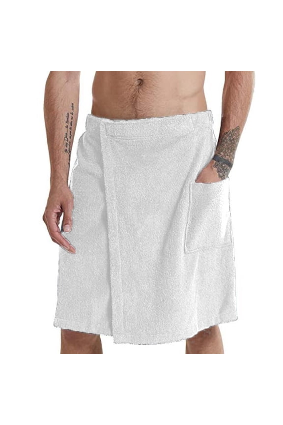 Men Bathrobe Bath Towel Adjustable Elastic Waist Homewear Nightgown Pocket Outdoor Sports Swimming Gym Spa Towel
