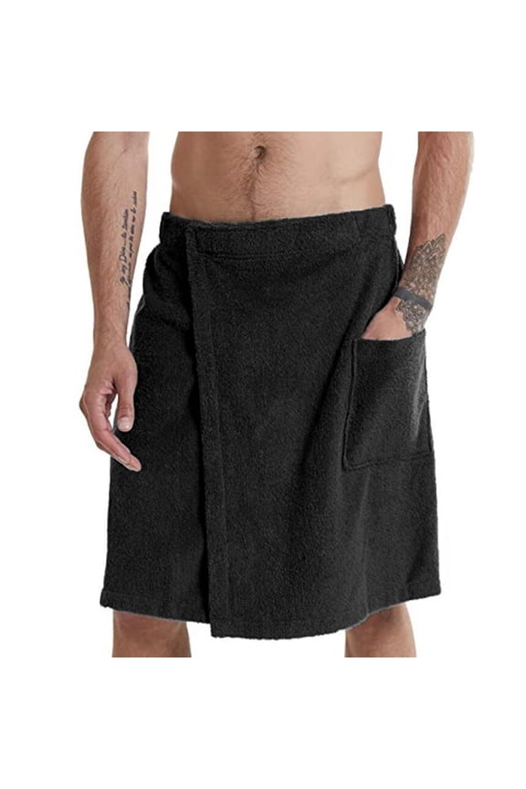 Men Bathrobe Bath Towel Adjustable Elastic Waist Homewear Nightgown Pocket Outdoor Sports Swimming Gym Spa Towel