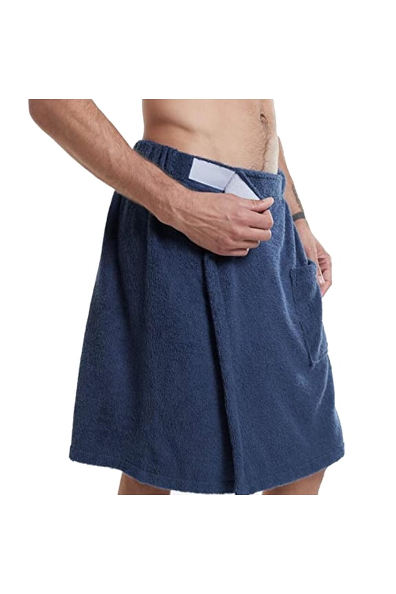Men Bathrobe Bath Towel Adjustable Elastic Waist Homewear Nightgown Pocket Outdoor Sports Swimming Gym Spa Towel