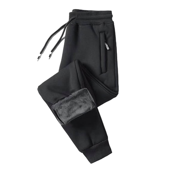 JANGSLNG Men Cargo Pants Plush Lining Thicken Autumn Winter Thermal Zipper Pockets Sweatpants for Daily Wear