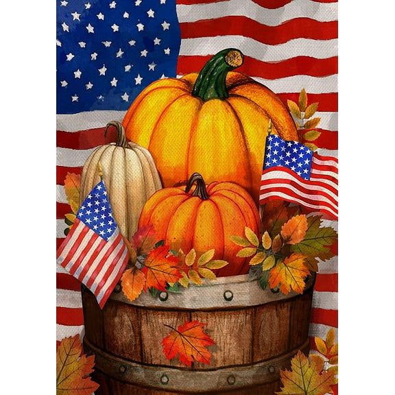 JANI Fall Thanksgiving Pumpkin Small Decorative Garden Flag, Autumn Maple Leaves Yard Outside Decorations, Patriotic American Farmhouse Burlap Outdoor Decor Double Sided 12 x 18