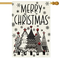 JANI Merry Christmas Trees House Flag 28x40 Inch Double Sided Burlap,Winter Buffalo Plaid Christmas Pine Tree Snowflake Large Flag Yard Holiday Outdoor Outside Xmas Farmhouse Decoration