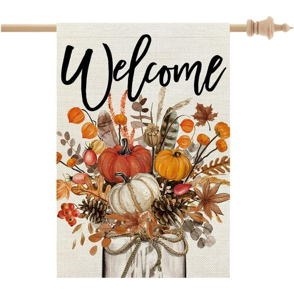 JANI Summer Floral House Flag Mason Jar 28x40 Inch Double Sided Large Burlap Holiday Flag for Outside Yard Welcome CF1477-40