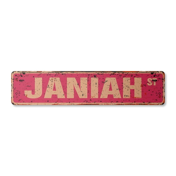 JANIAH Vintage Aluminum Street Sign Childrens Name Room Metal Sign rustic metal tin | Indoor/Outdoor | 30" Wide