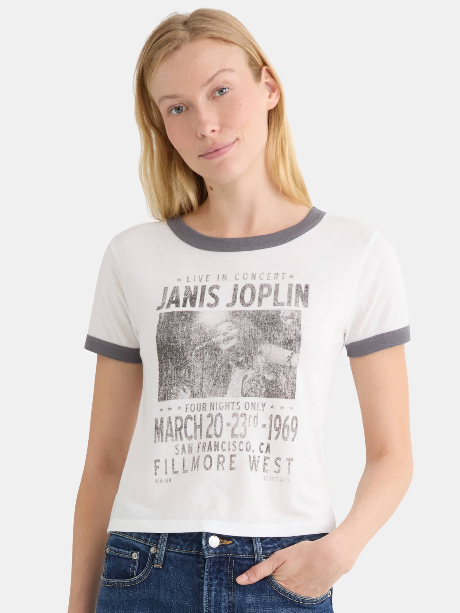 Janis Joplin Short Sleeve Graphic Tee, Women's and Women's Plus